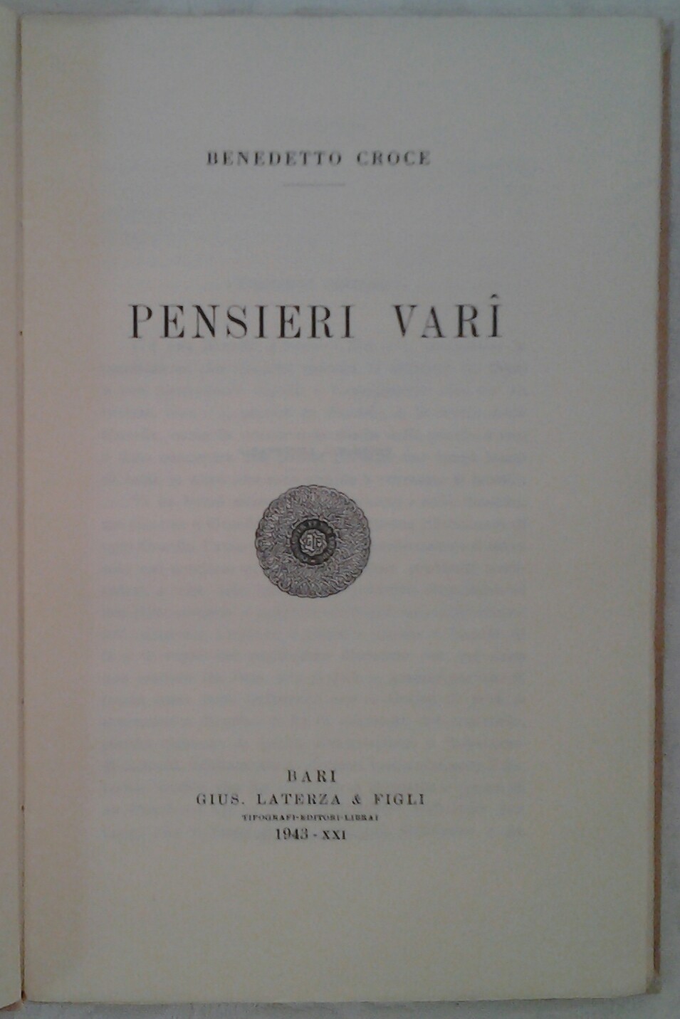 Croce Benedetto PENSIERI VARI. - Copertina