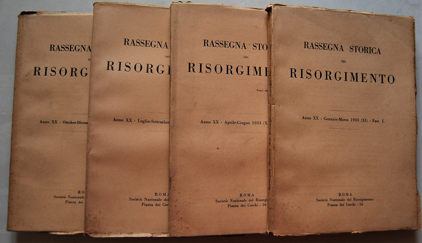  RASSEGNA STORICA DEL RISORGIMENTO. ANNATA 1933. - Copertina
