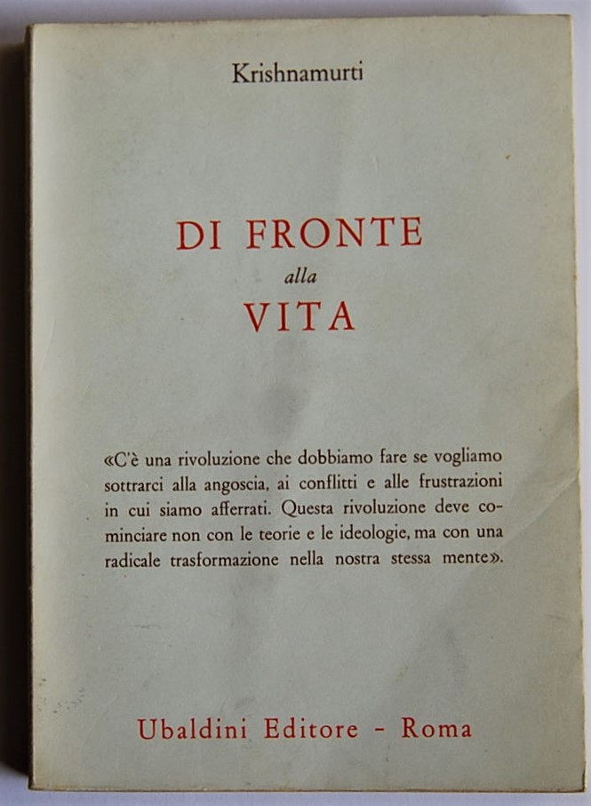 Krishnamurti DI FRONTE ALLA VITA. - Copertina