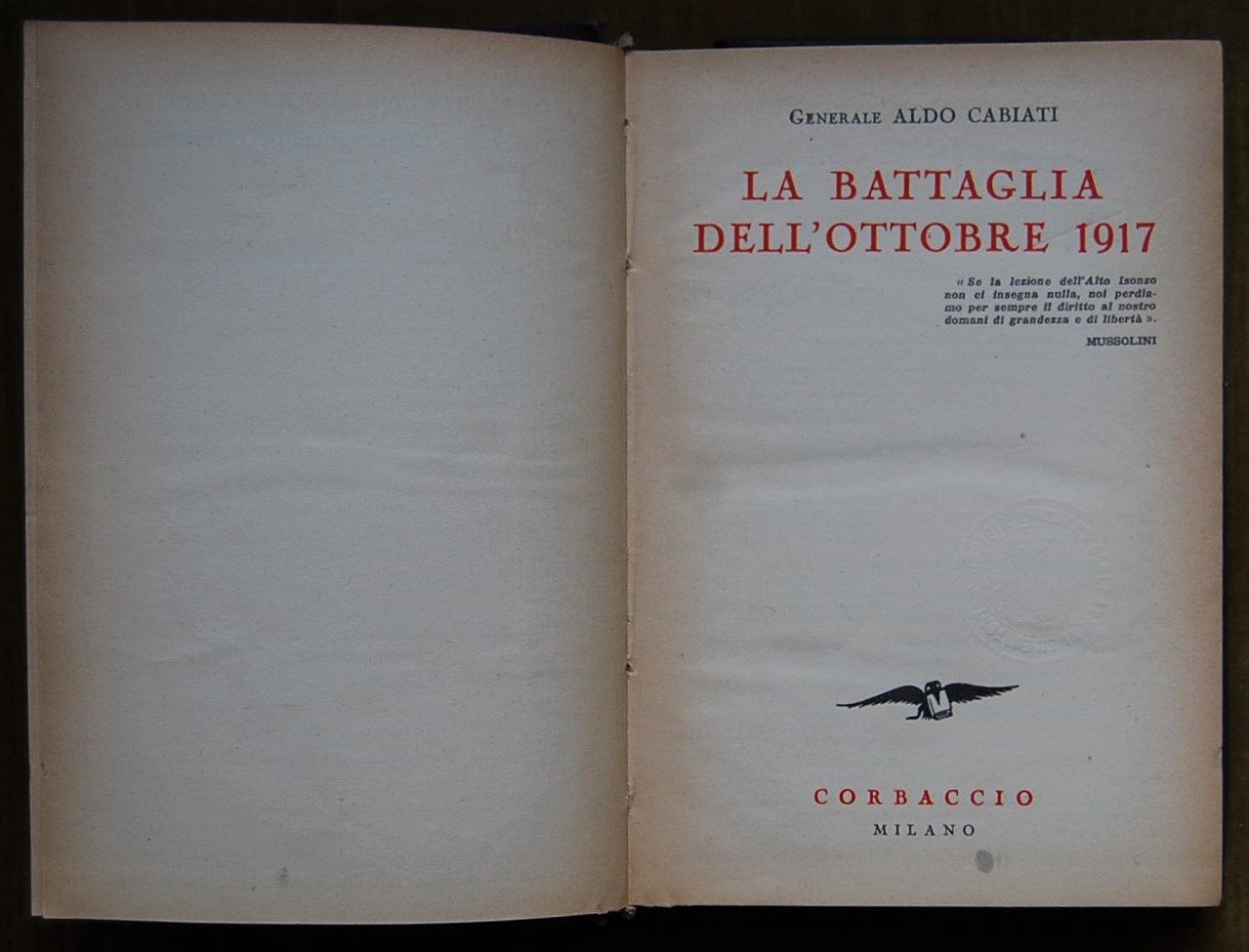 Cabiati Aldo LA BATTAGLIA DELL'OTTOBRE 1917. - Copertina