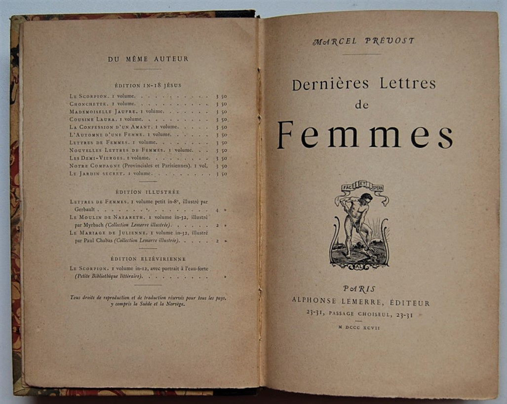 Prevost Marcel DERNIERES LETTRES DE FEMMES. - Copertina