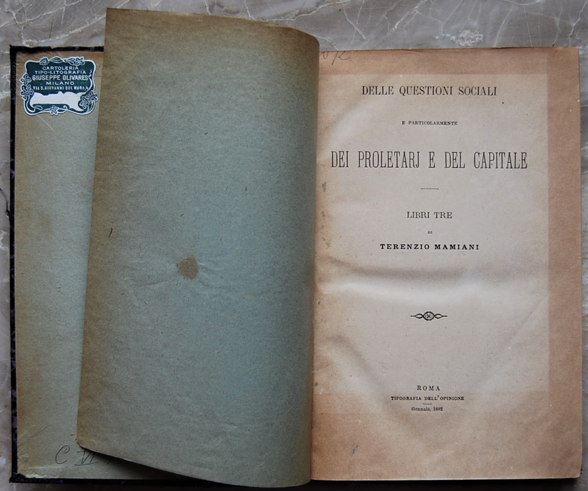 Mamiani Terenzio DELLE QUESTIONI SOCIALI E ... - Copertina