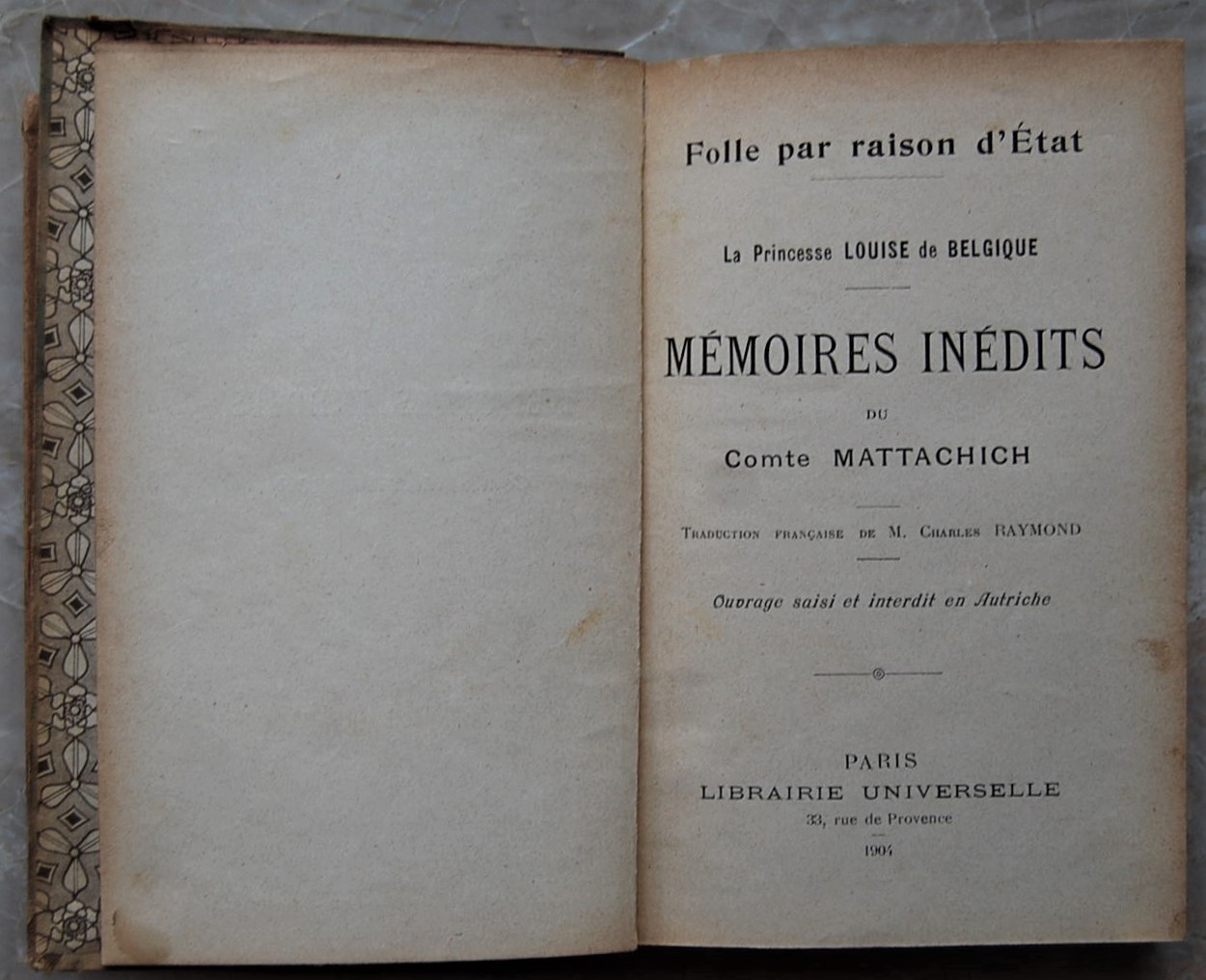 Mattachich Geza (Comte) MEMOIRES INEDITS. - Copertina