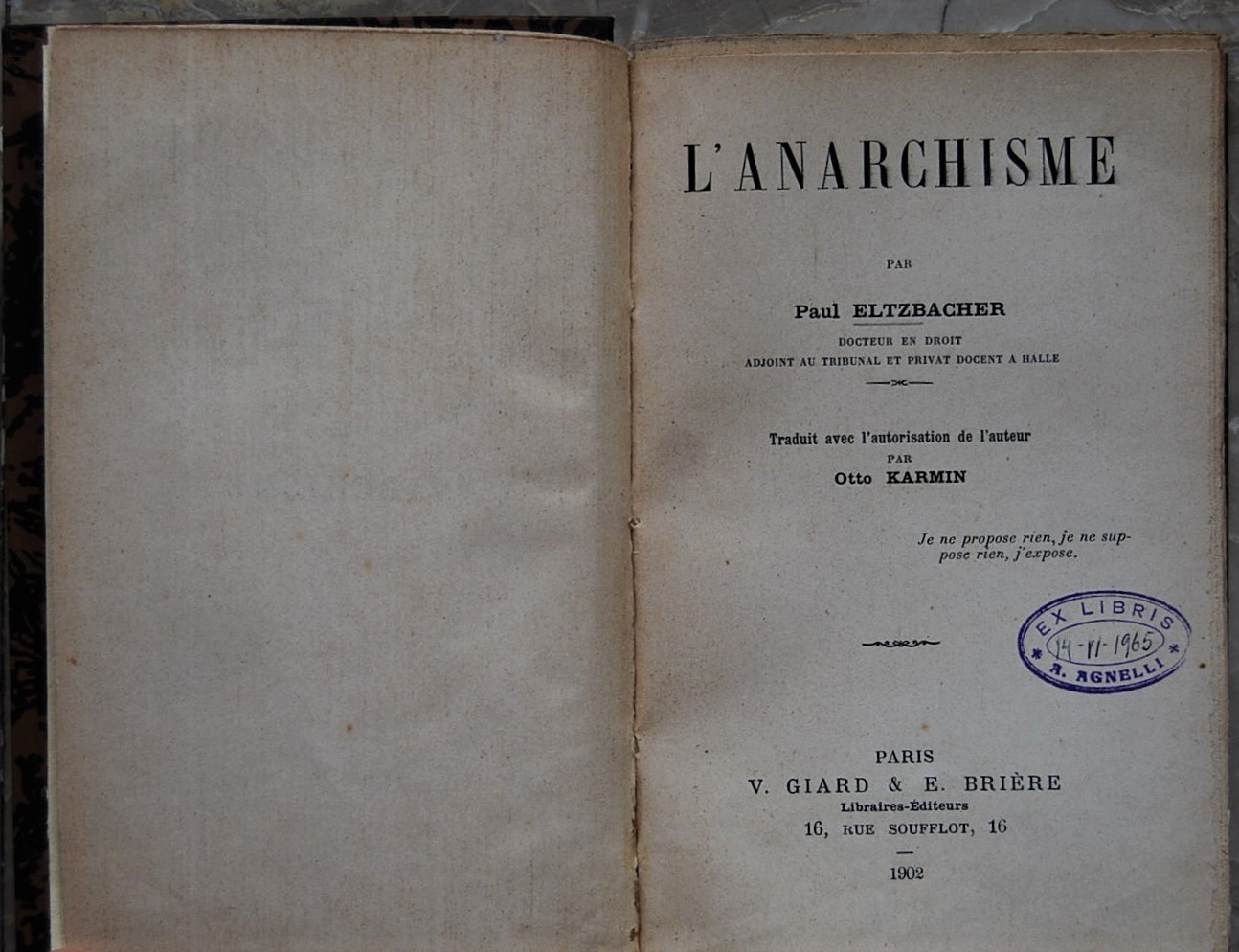 Eltzbacher Paul L'ANARCHISME. - Copertina