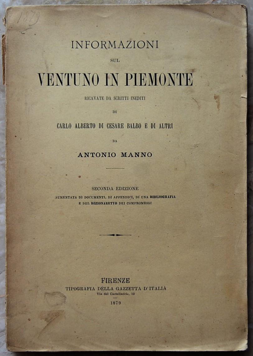 Manno Antonio INFORMAZIONI SUL VENTUNO IN PIEMONTE... - Copertina