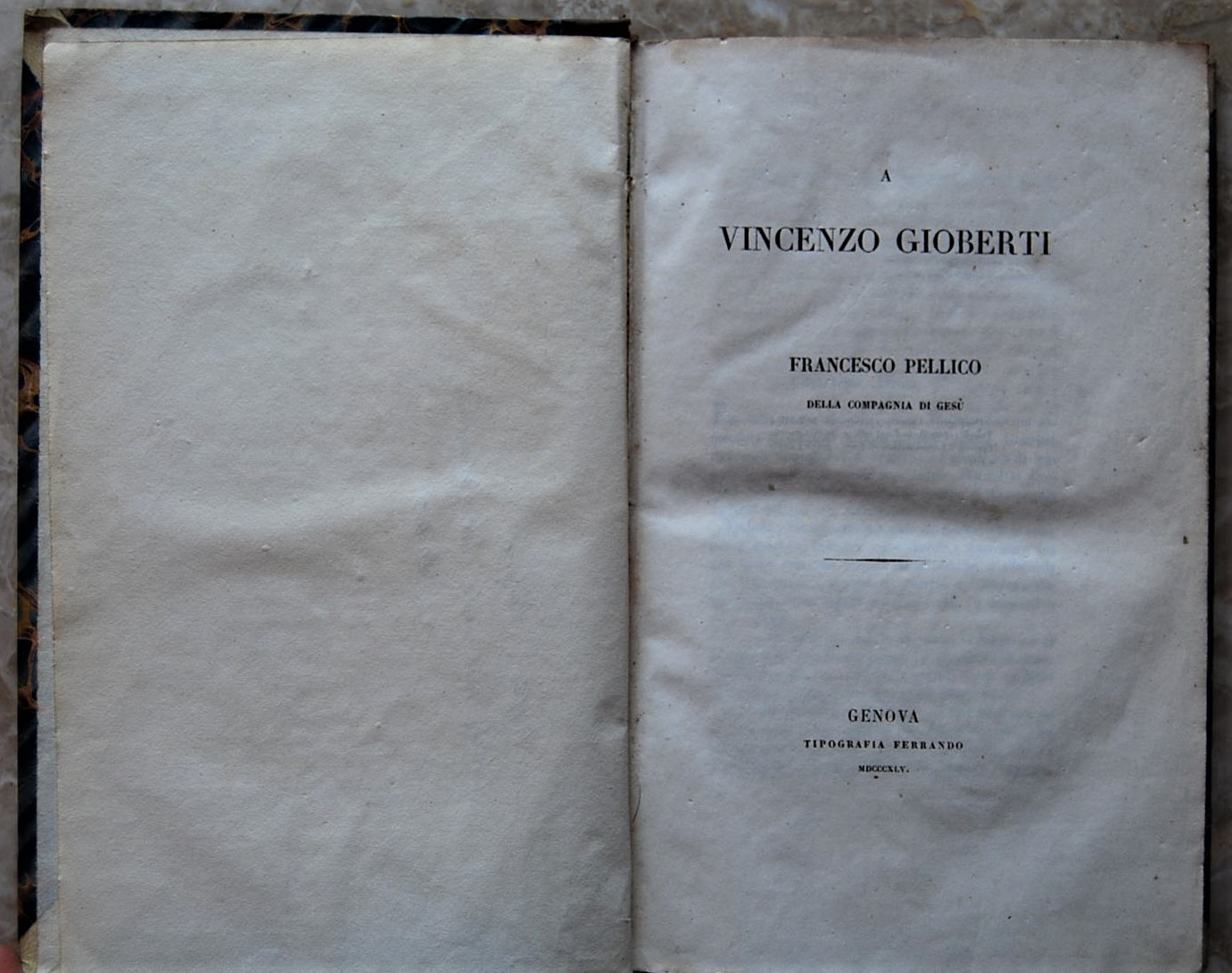Pellico Francesco A VINCENZO GIOBERTI. - Copertina
