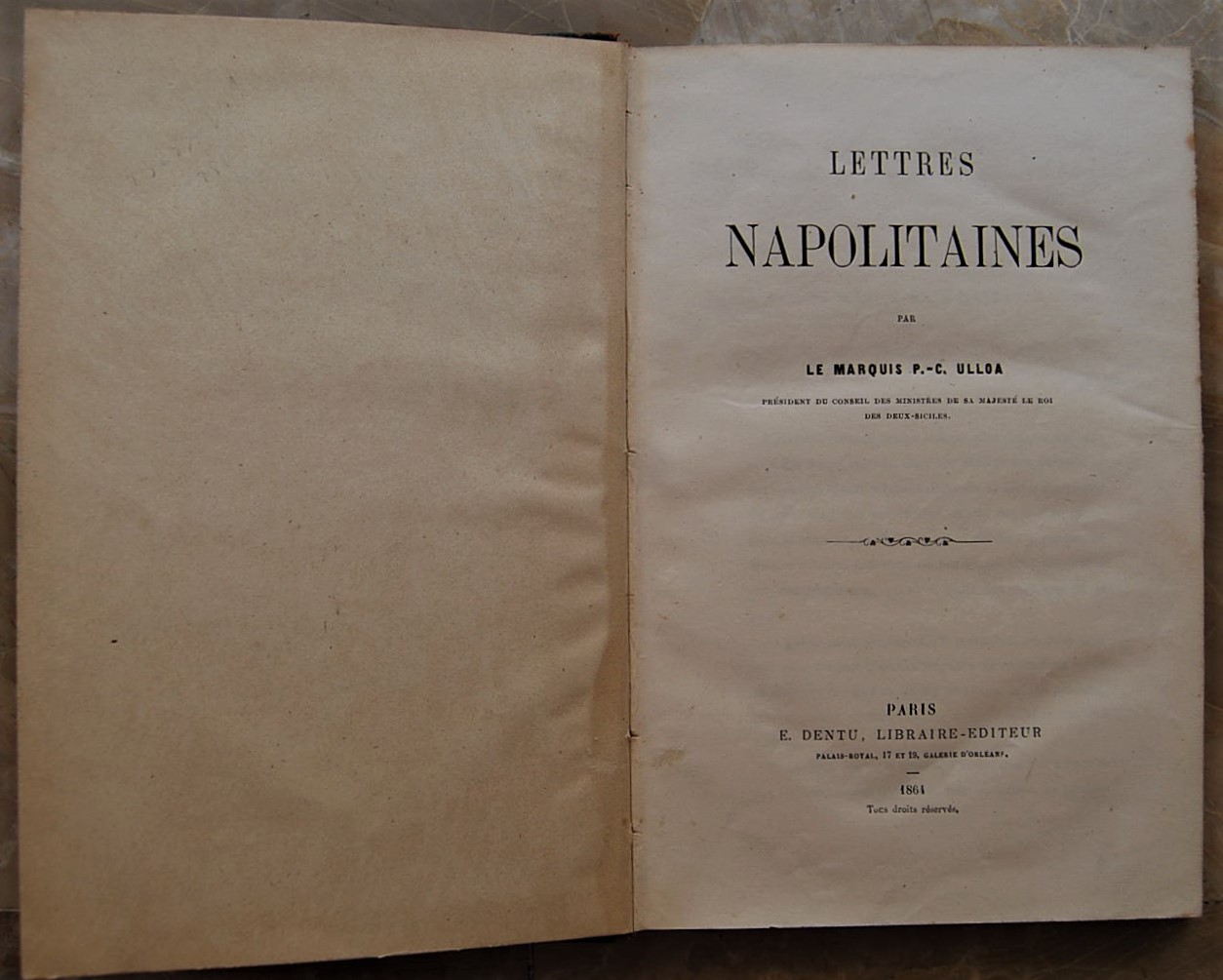 Ulloa P.C. (Marquis) LETTRES NAPOLITAINES. - Copertina