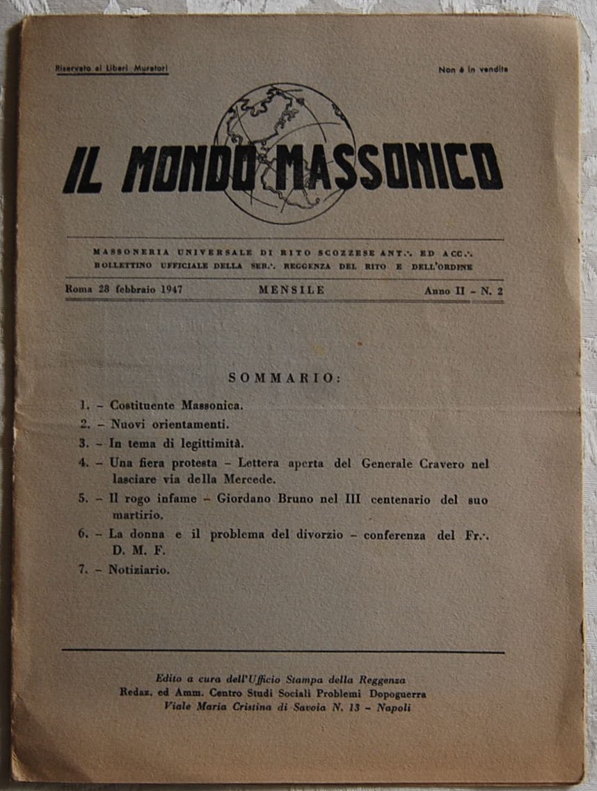  IL MONDO MASSONICO. ANNO II NUMERO 2. - Copertina