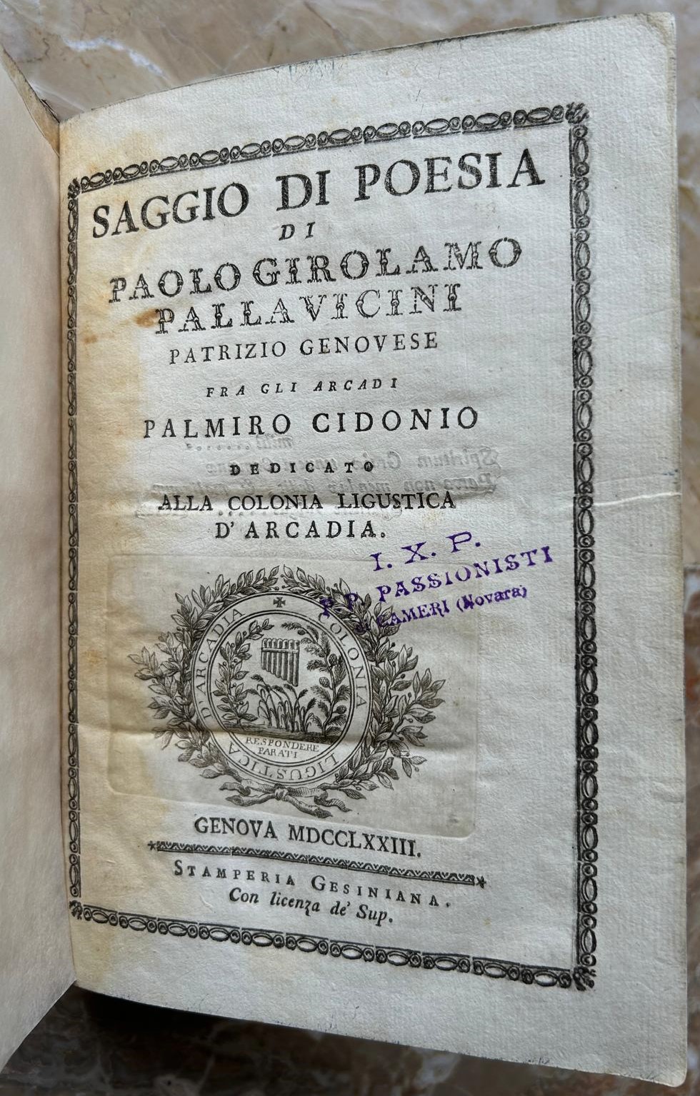 Pallavicini Paolo Girolamo SAGGIO DI POESIA. - Copertina