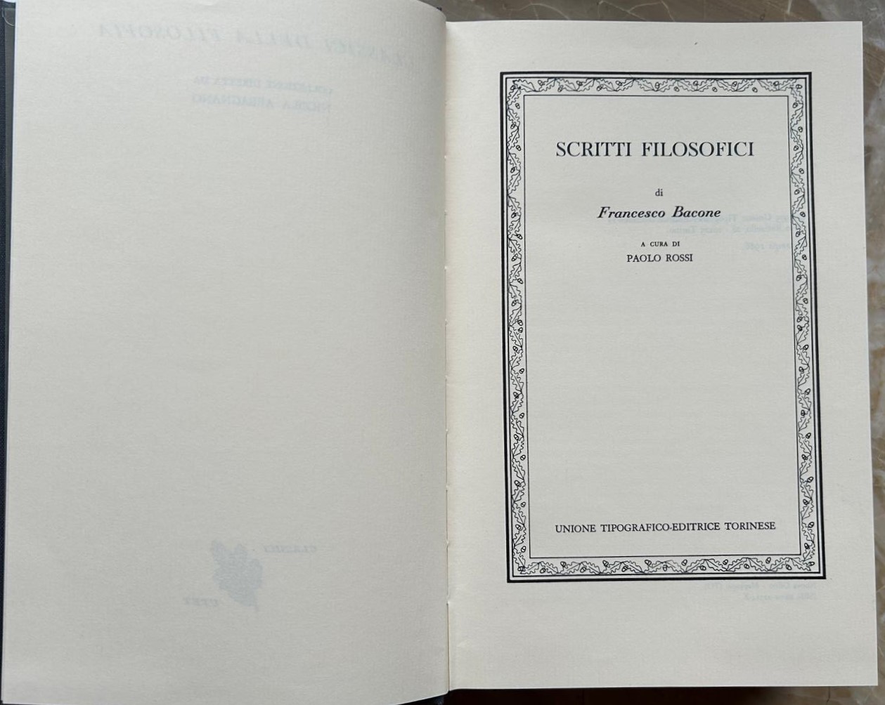 Bacone Francesco SCRITTI FILOSOFICI. - Copertina