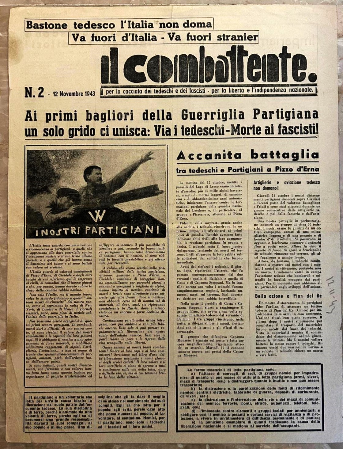  IL COMBATTENTE. 12 NOVEMBRE 1943. NUMERO 2. - Copertina